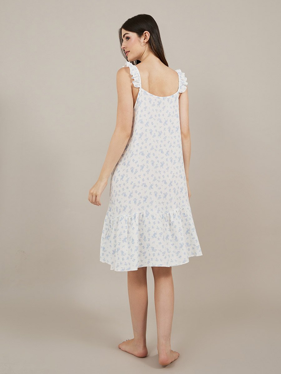 Floral Print Ruffled Trim Cotton Slip Dress For Women at Bahrain | Styli Floral Print Ruffled Trim Cotton Slip Dress For Women at Bahrain | Styli