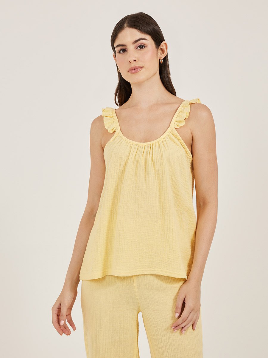 Cotton Gauze Ruffle Cami and Pyjama Set