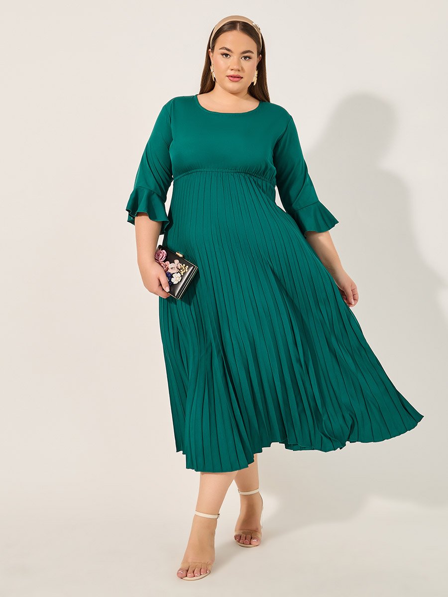 plus size accordion pleated dress Bria Plus Size Formal Pleat Long Sleeve Maxi Dress Hello Curve
