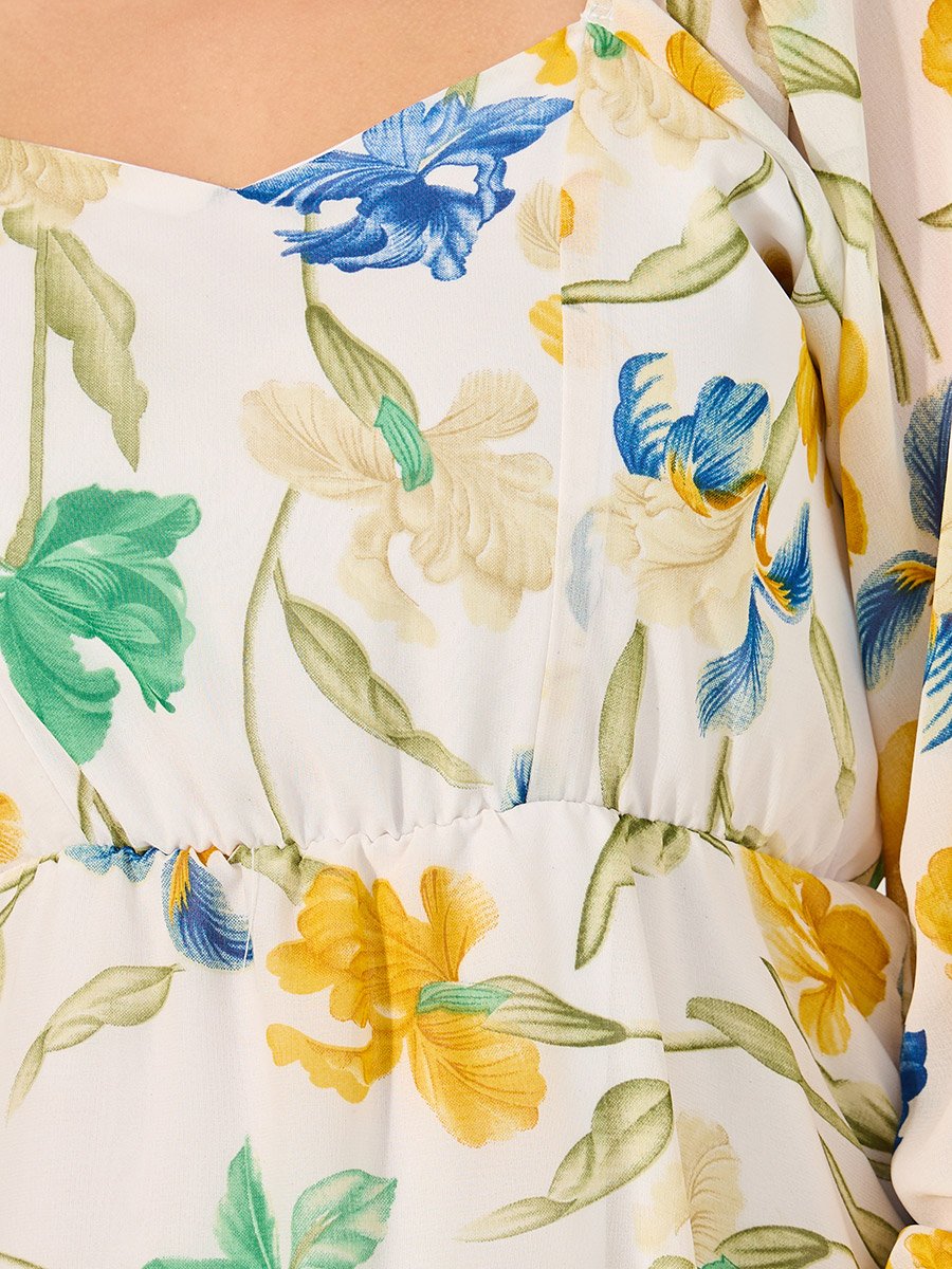 Plus Size Floral Print Sweetheart Neck A-Line Maxi Dress