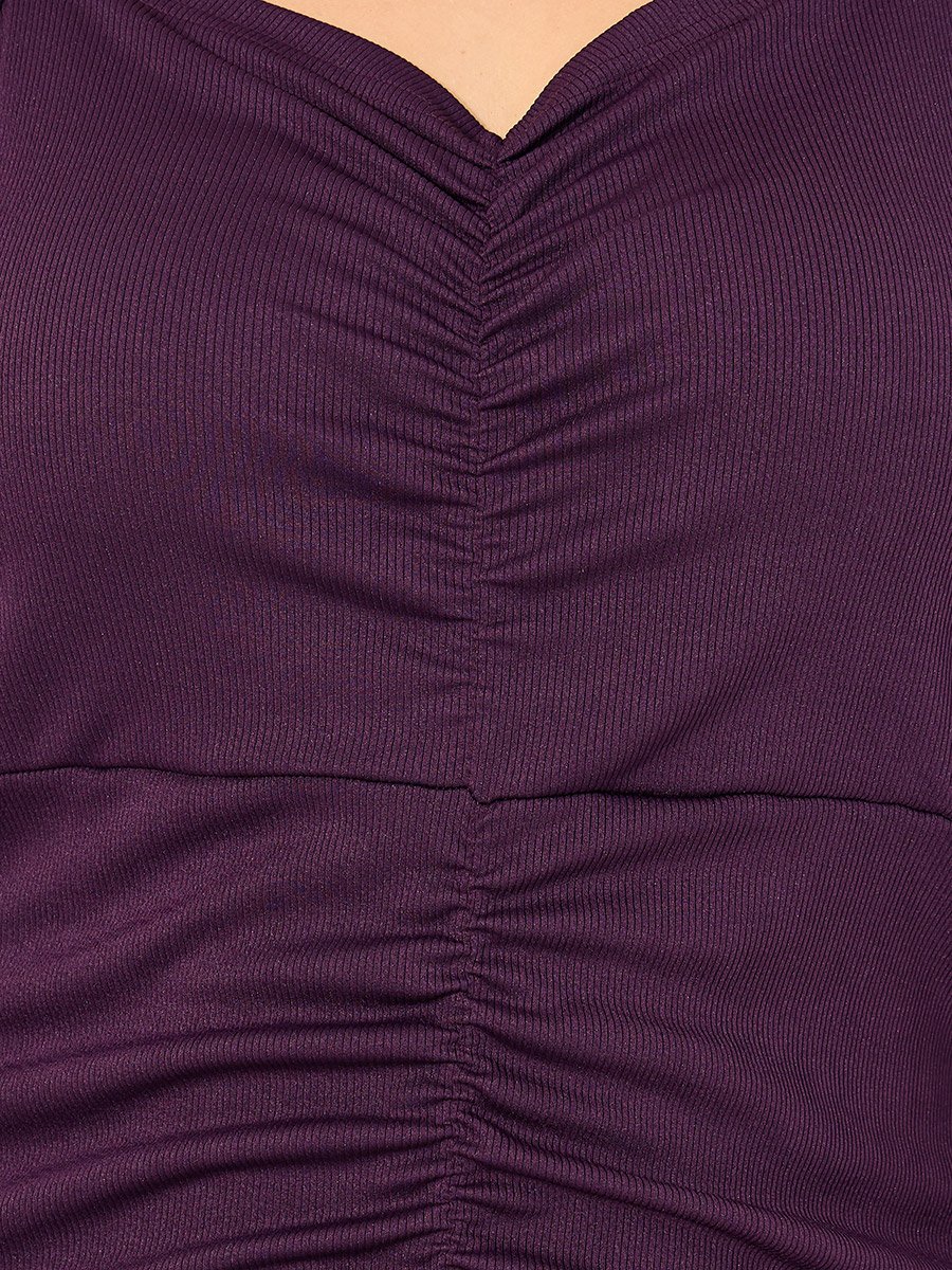 Plus Size Solid Ruched Detail Sheath Knee Length Dress