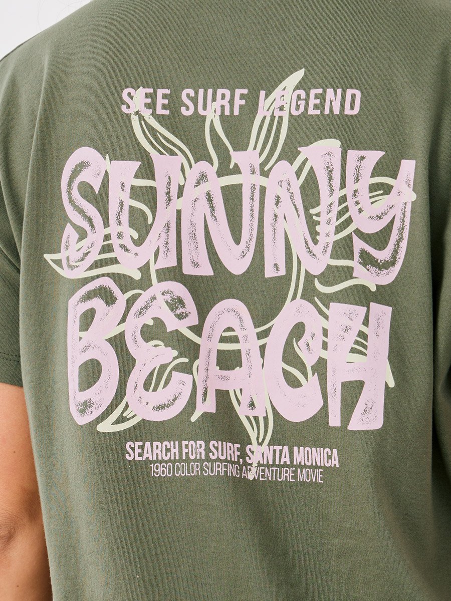 Beach Graphic Pocket Dropped Shoulder T-Shirt and Straight Pyjama Set