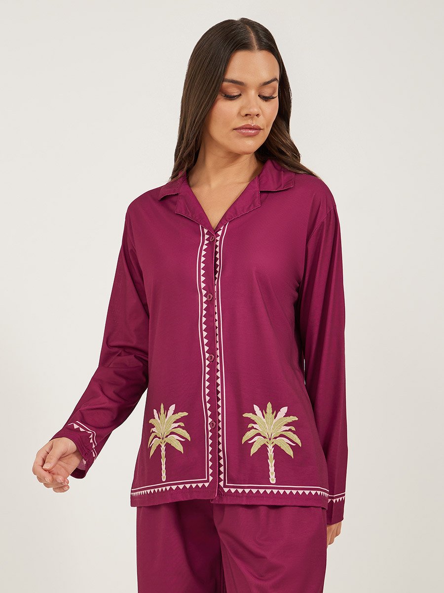 Palm Placement Printed Shirt and Pyjama Pants Set
