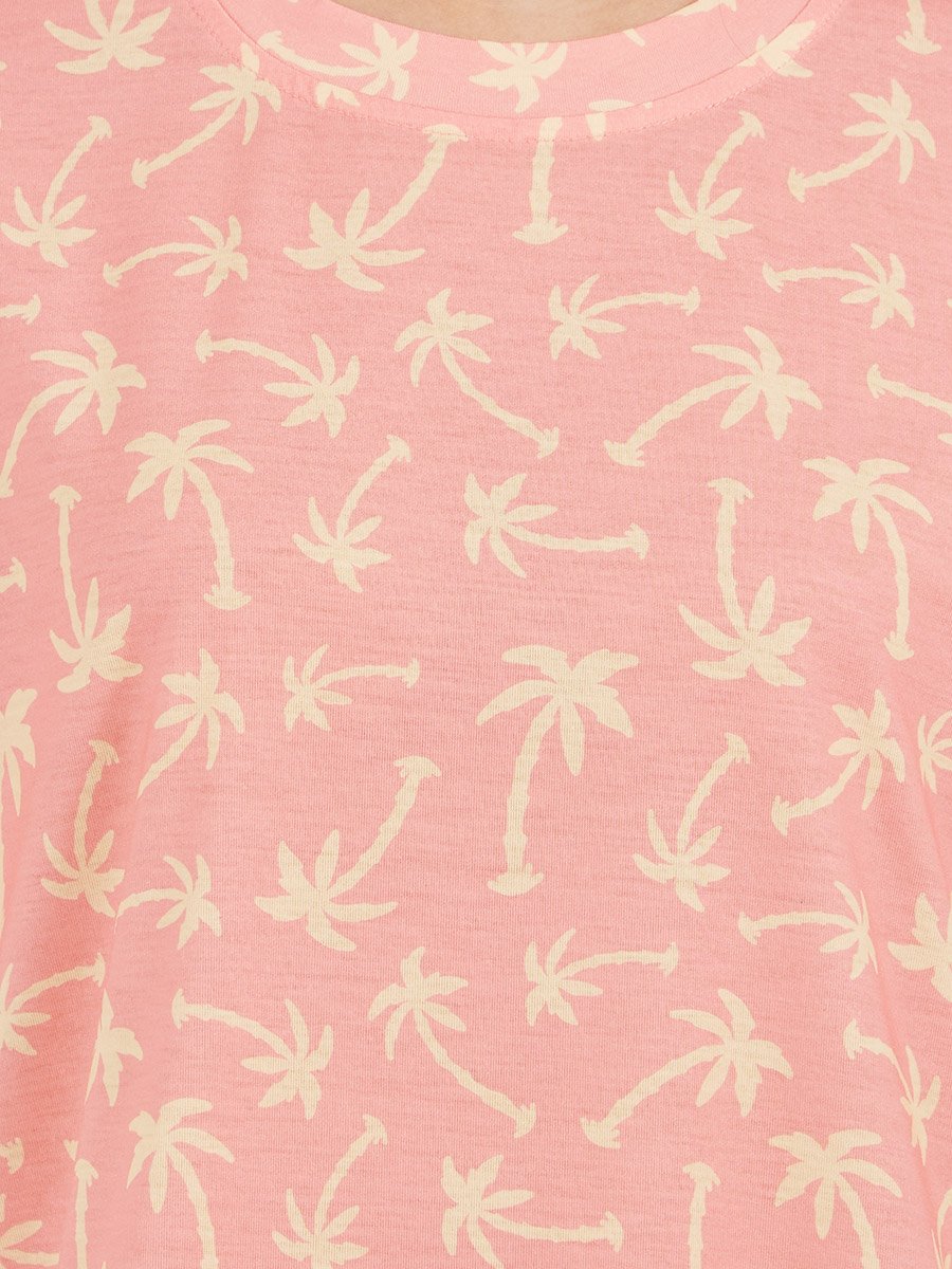 All-Over Palm Tree Print Dropped Shoulder SleepT-Shirt