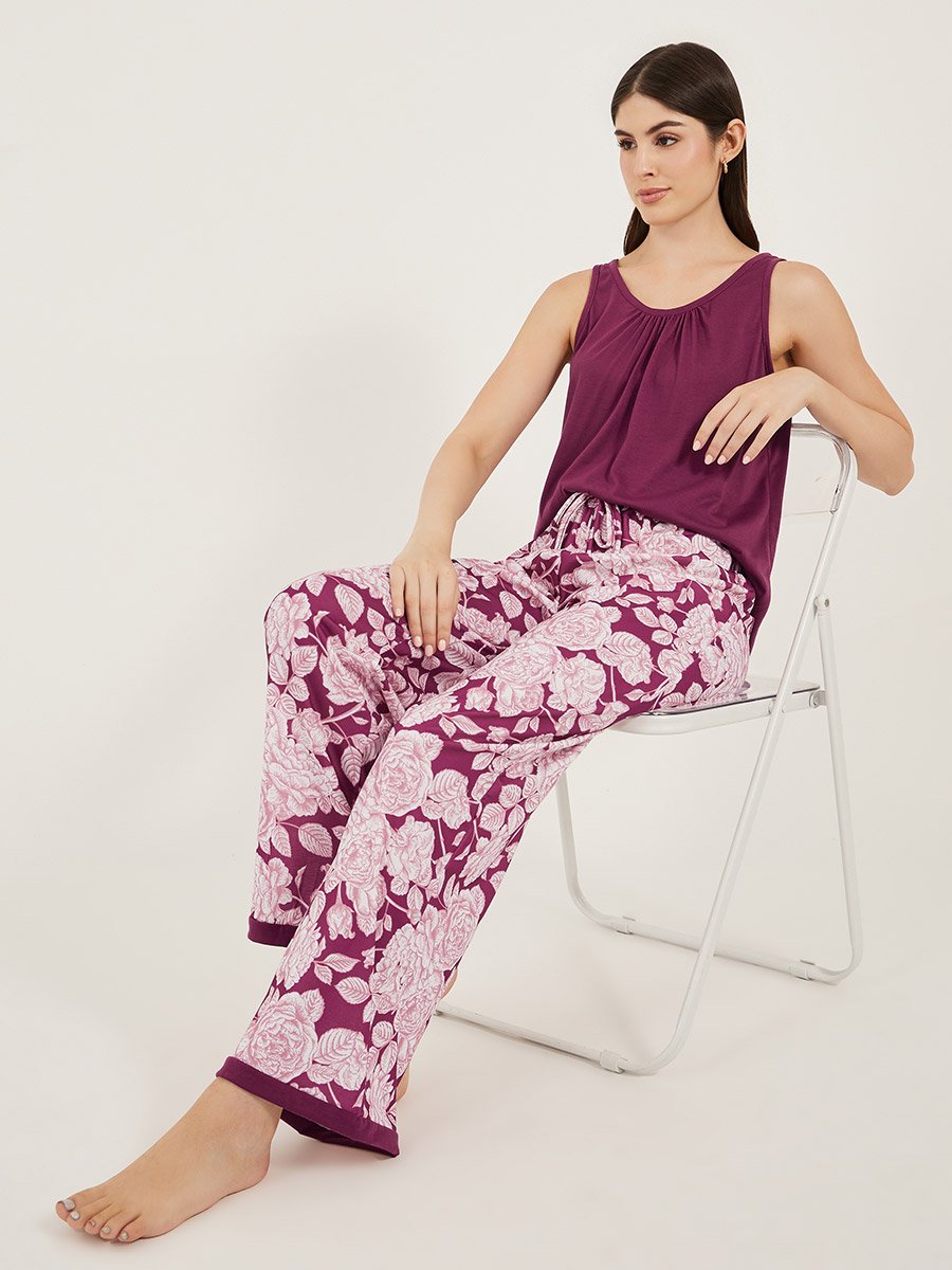Floral Printed Sleeveless Pajama Set