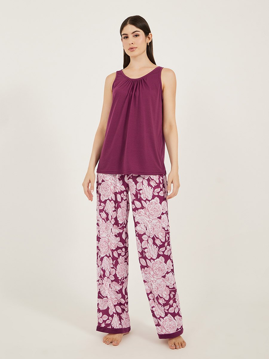 Floral Printed Sleeveless Pajama Set