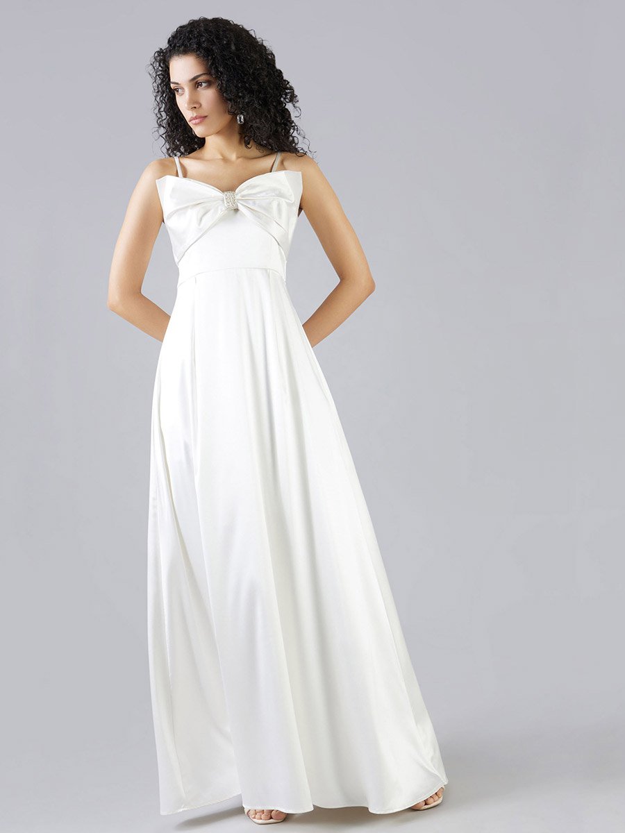 Solid Bow Detail Strappy A-Line Maxi Dress