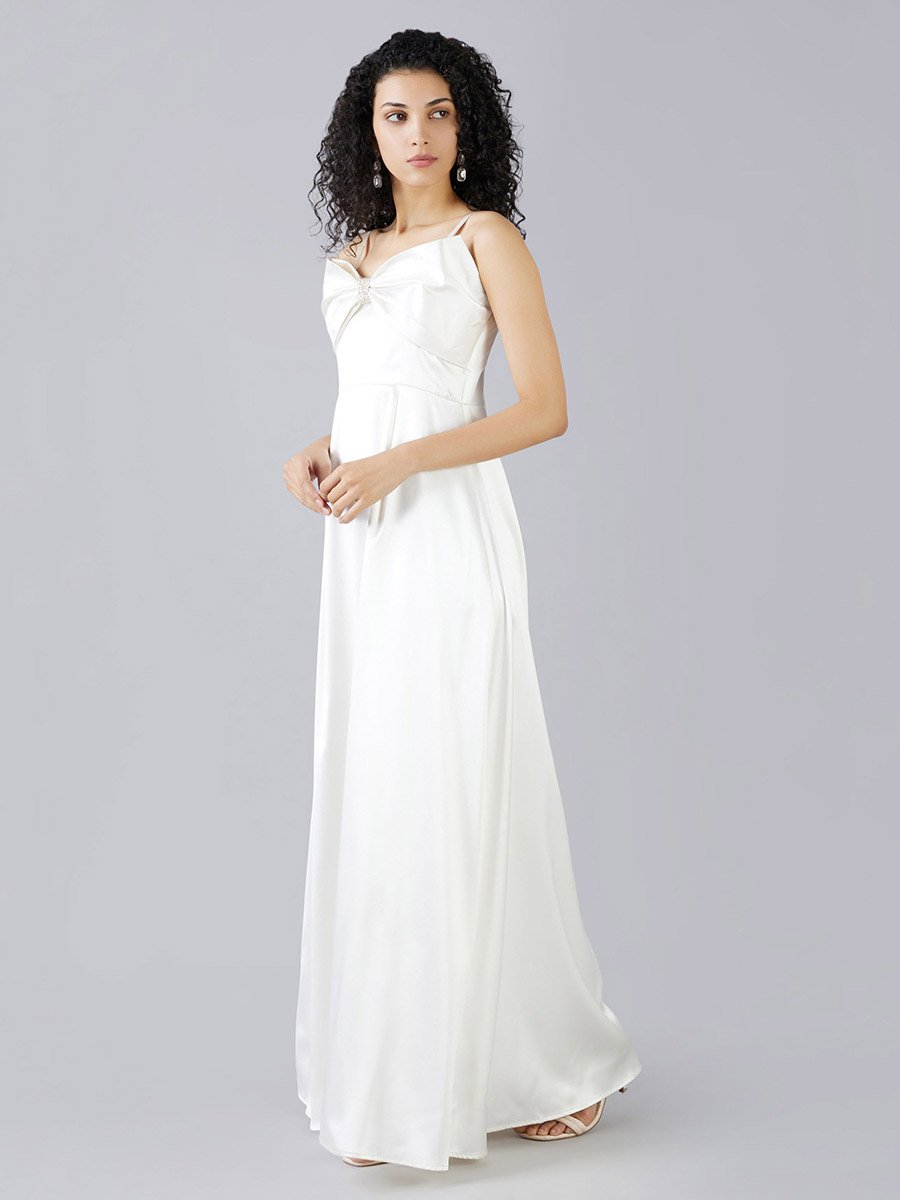 Solid Bow Detail Strappy A-Line Maxi Dress