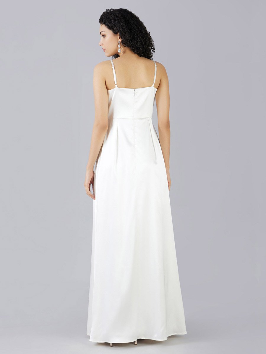 Solid Bow Detail Strappy A-Line Maxi Dress