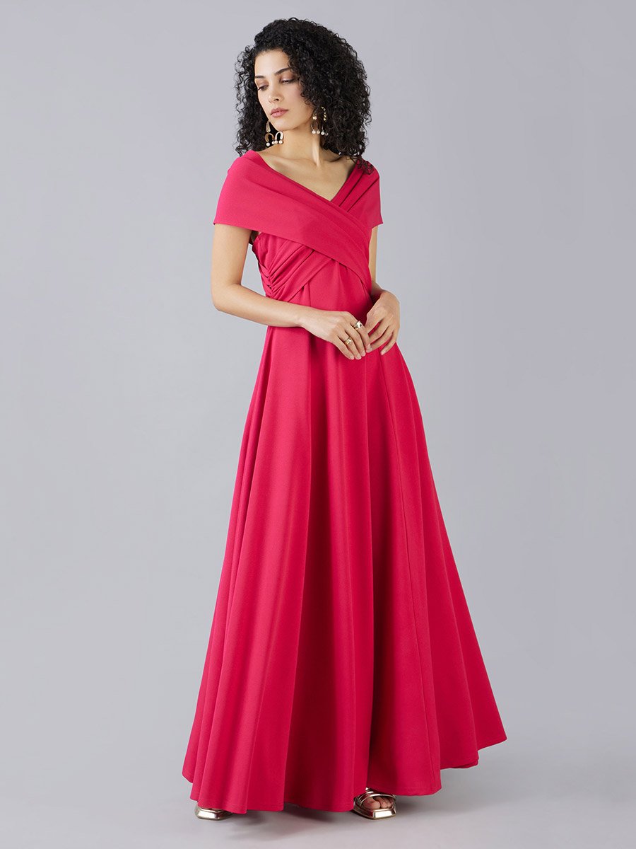 Wrap V-Neck A-Line Maxi Dress