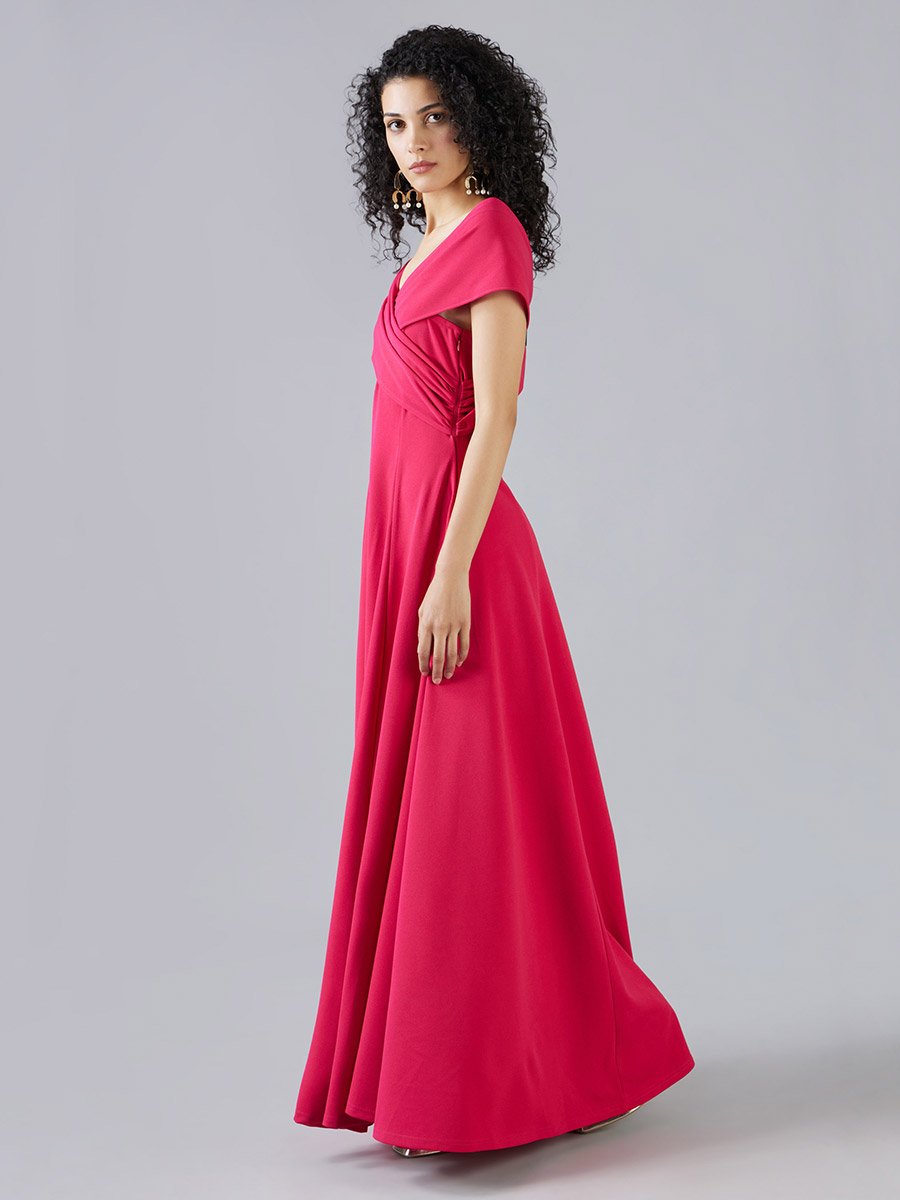 Wrap V-Neck A-Line Maxi Dress