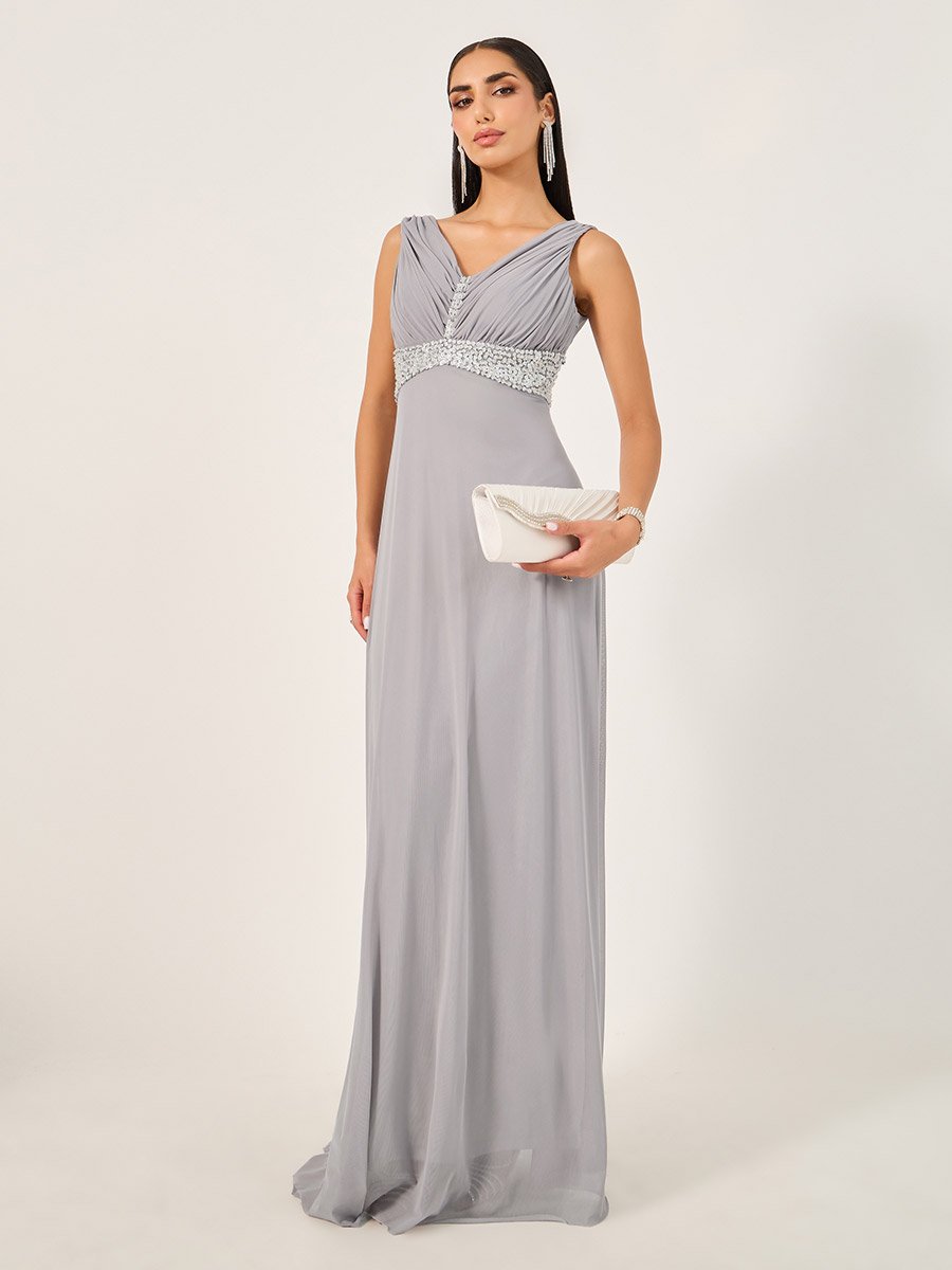 Embellished Sleeveless A-Line Maxi Dress