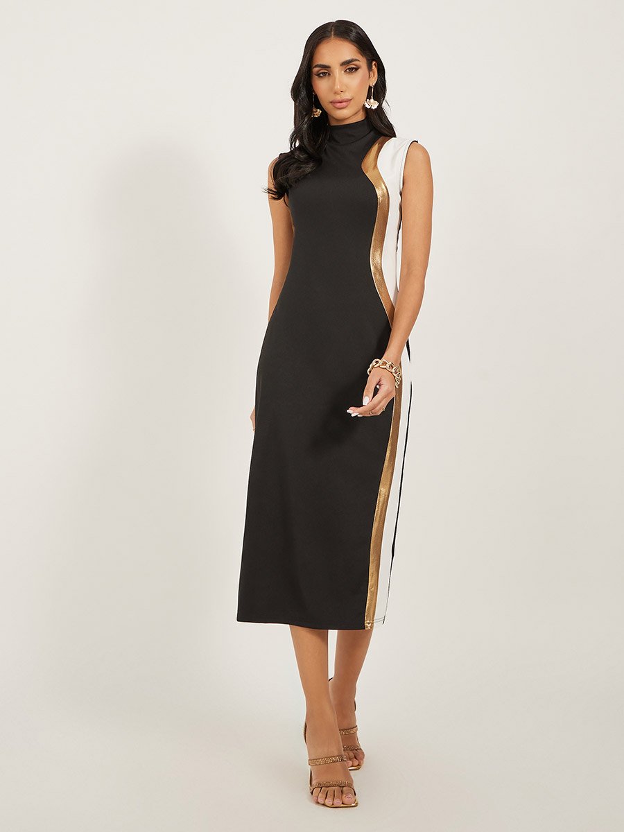 Abstract Print Sleeveless Sheath Midi Dress