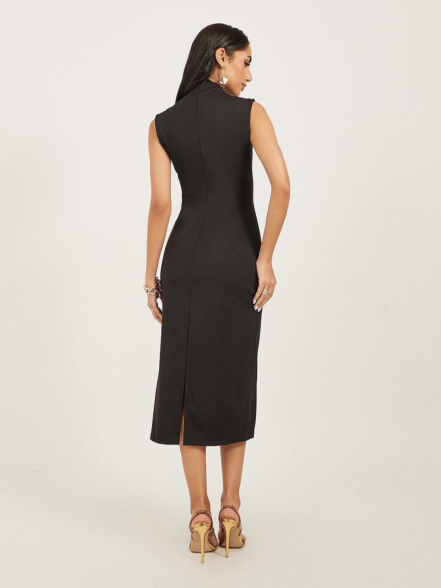 Abstract Print Sleeveless Sheath Midi Dress
