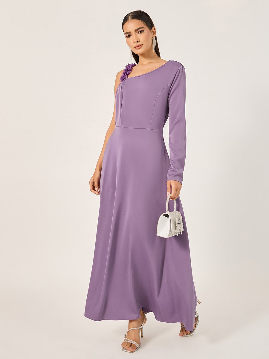 Plain Asymmetric Neck A-Line Maxi Dress