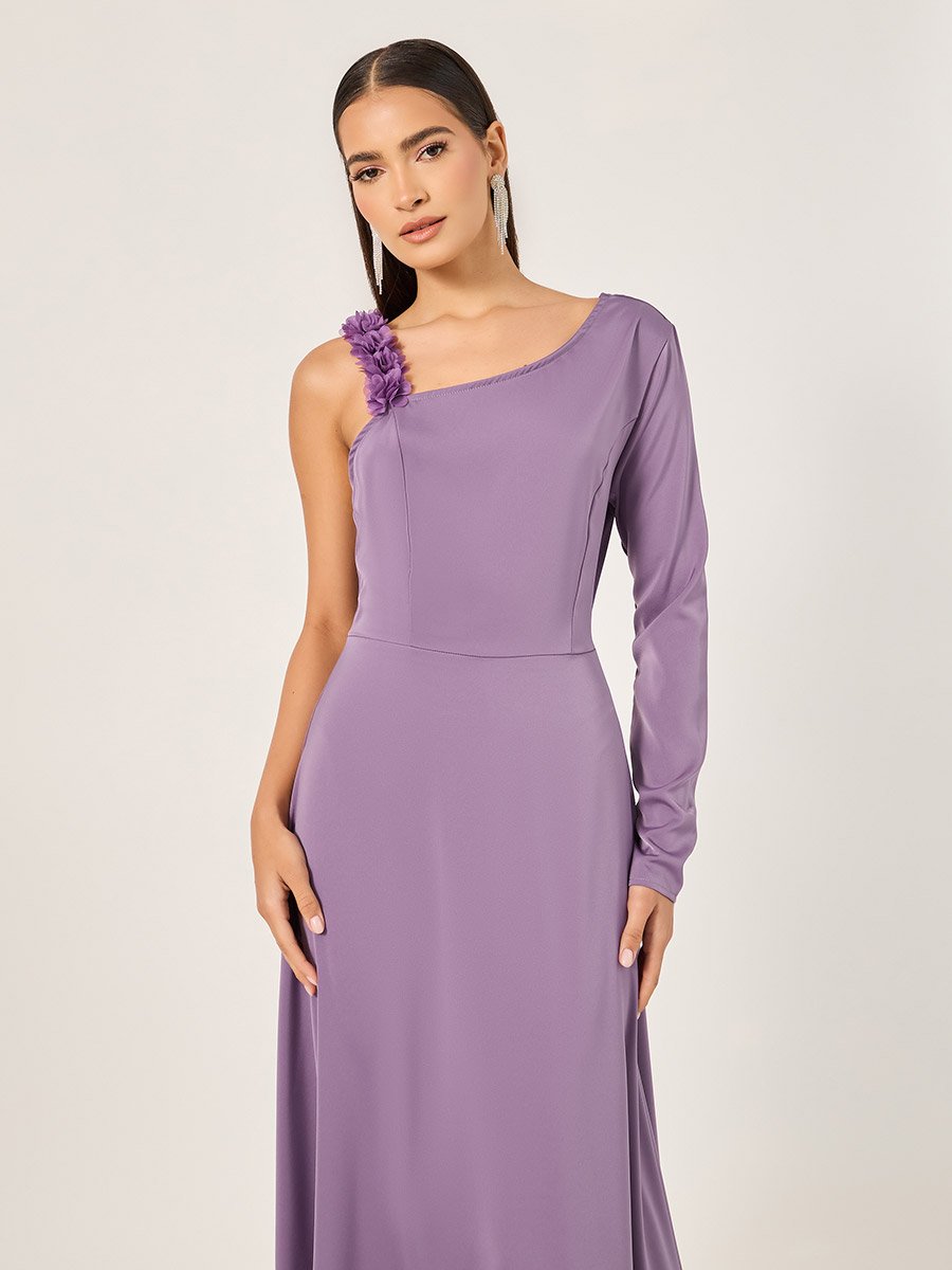 Plain Asymmetric Neck A-Line Maxi Dress