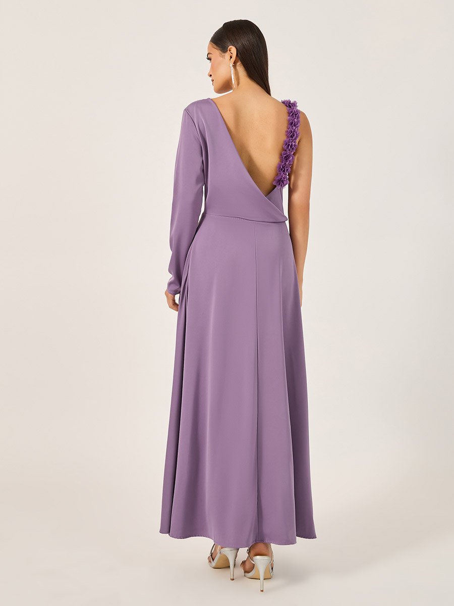 Plain Asymmetric Neck A-Line Maxi Dress