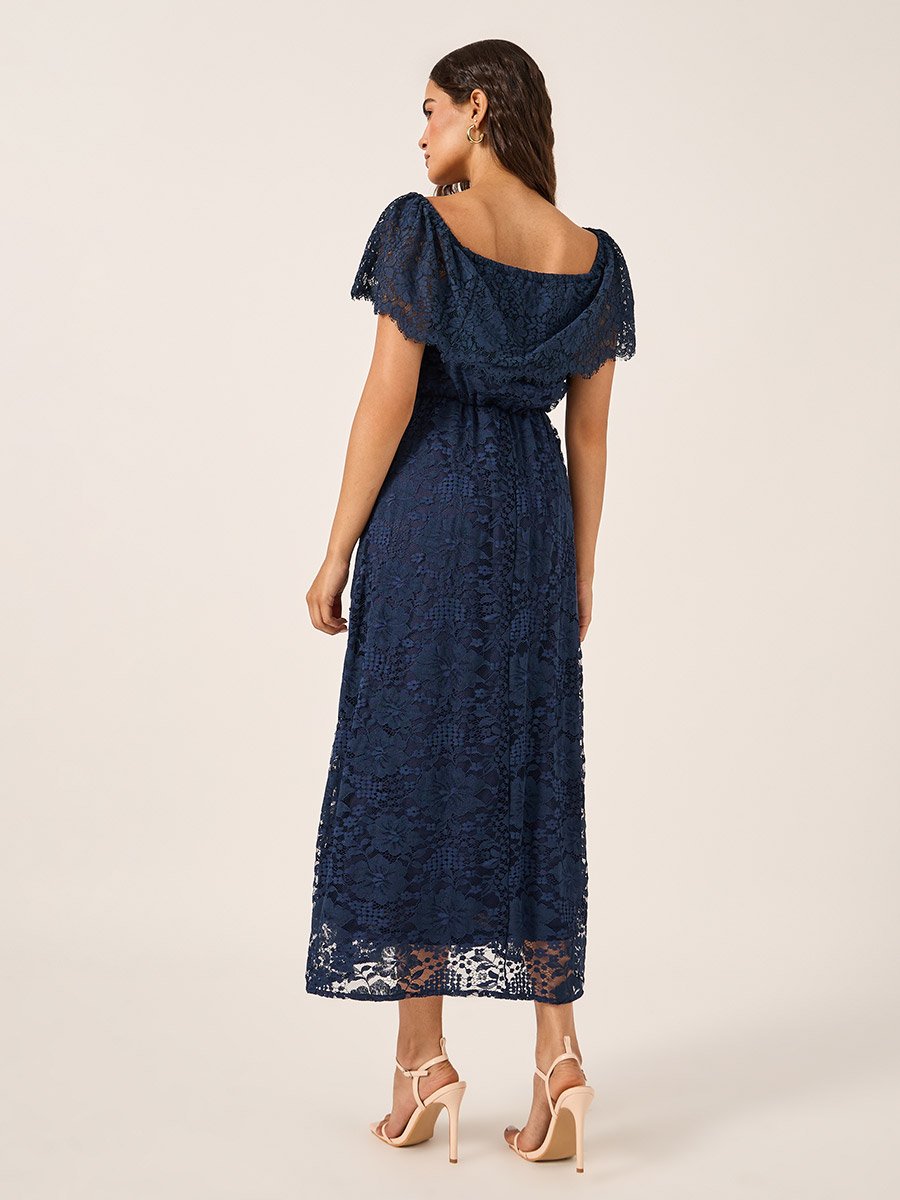 All-Over Lace Square Neck A-Line Midi Dress