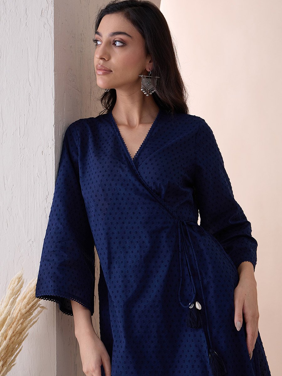 Cotton Textured Dobby Wrap Kurta with Straight Pant Co-Ords