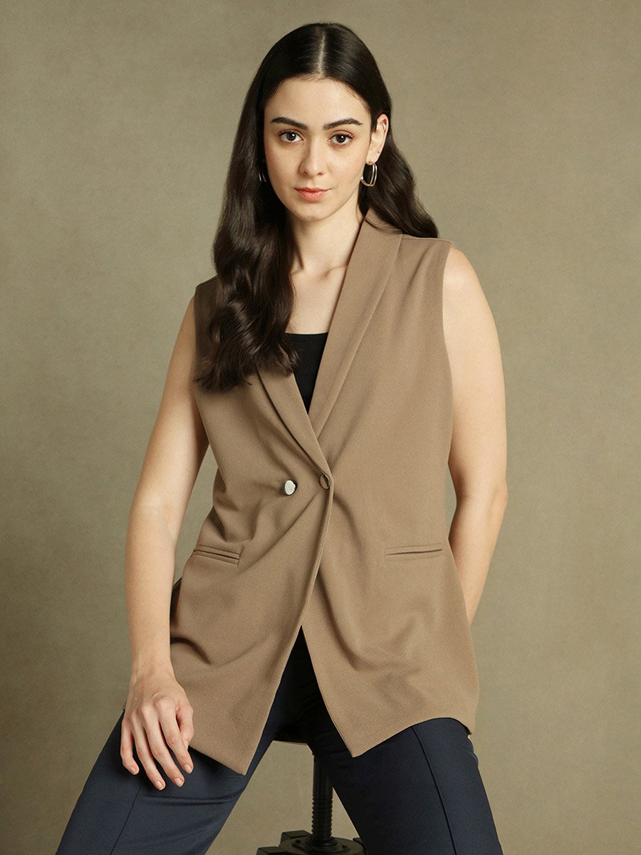 Regular Fit Lapel Collar Sleeveless Blazer