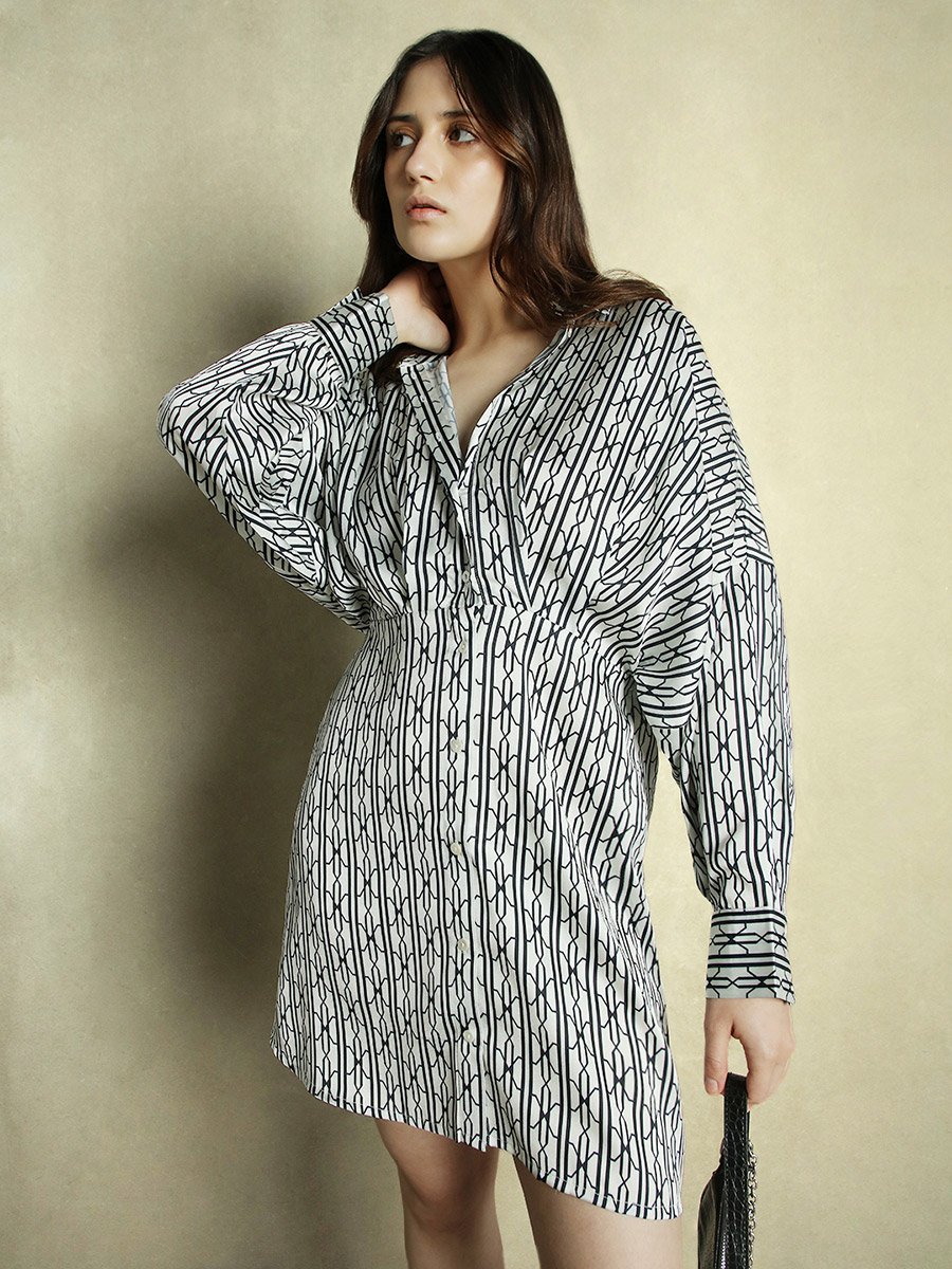 Printed Satin Shirt Mini Dress