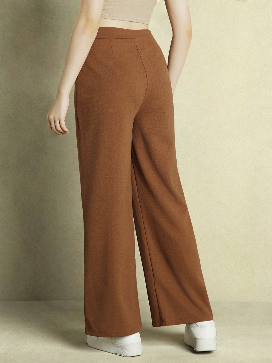 Mid Rise Wide Leg Relaxed Fit Trousers