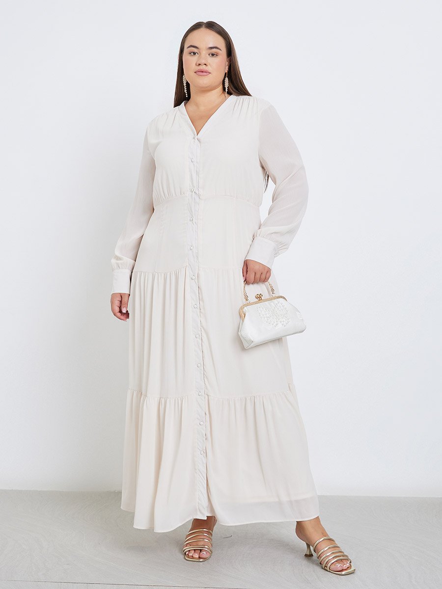 Plus Tiered Maxi Dress with Buttons