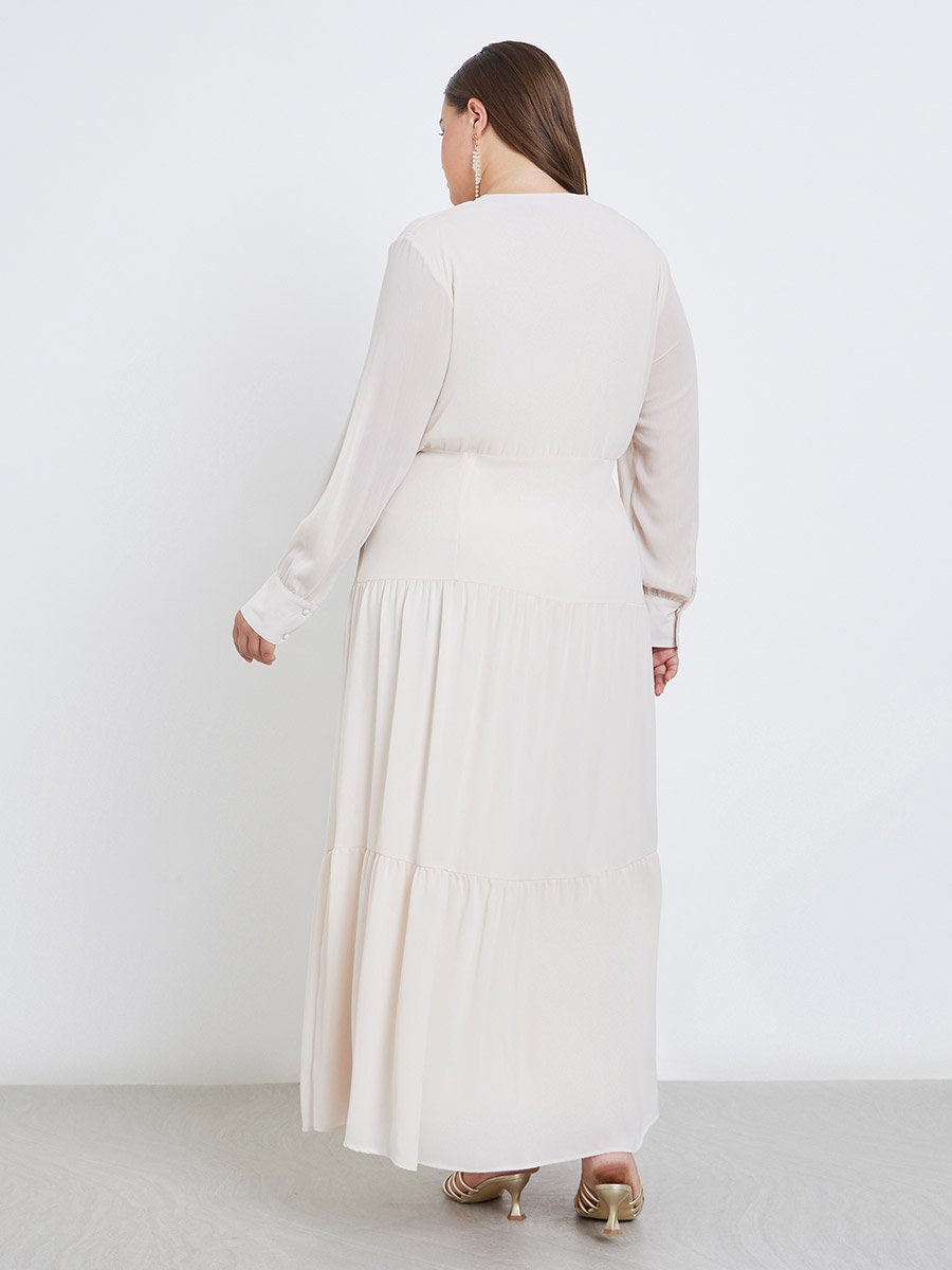 Plus Tiered Maxi Dress with Buttons