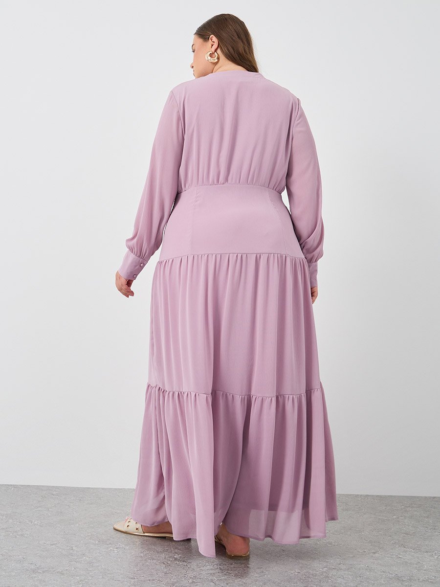 Plus Tiered Maxi Dress with Buttons