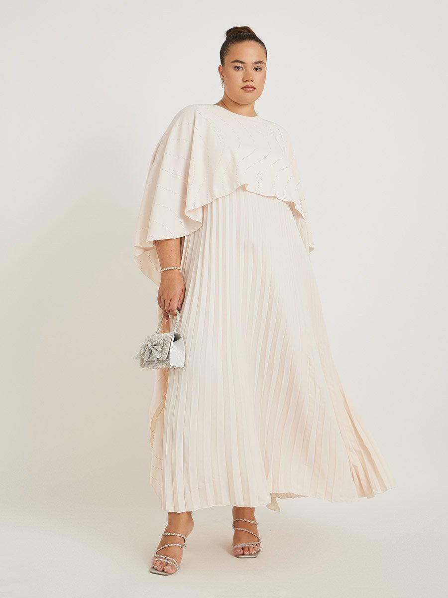 Plus Size Cape Sleeve Pleated Maxi Dress