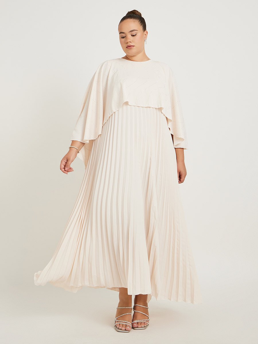 Plus Size Plain Pleated Cape Maxi Dress For Women at Saudi | Styli
