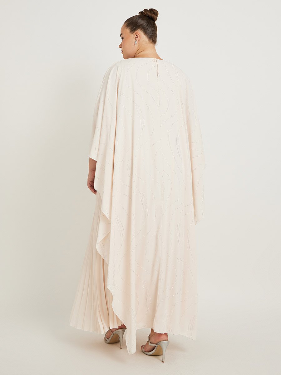 Plus Size Cape Sleeve Pleated Maxi Dress