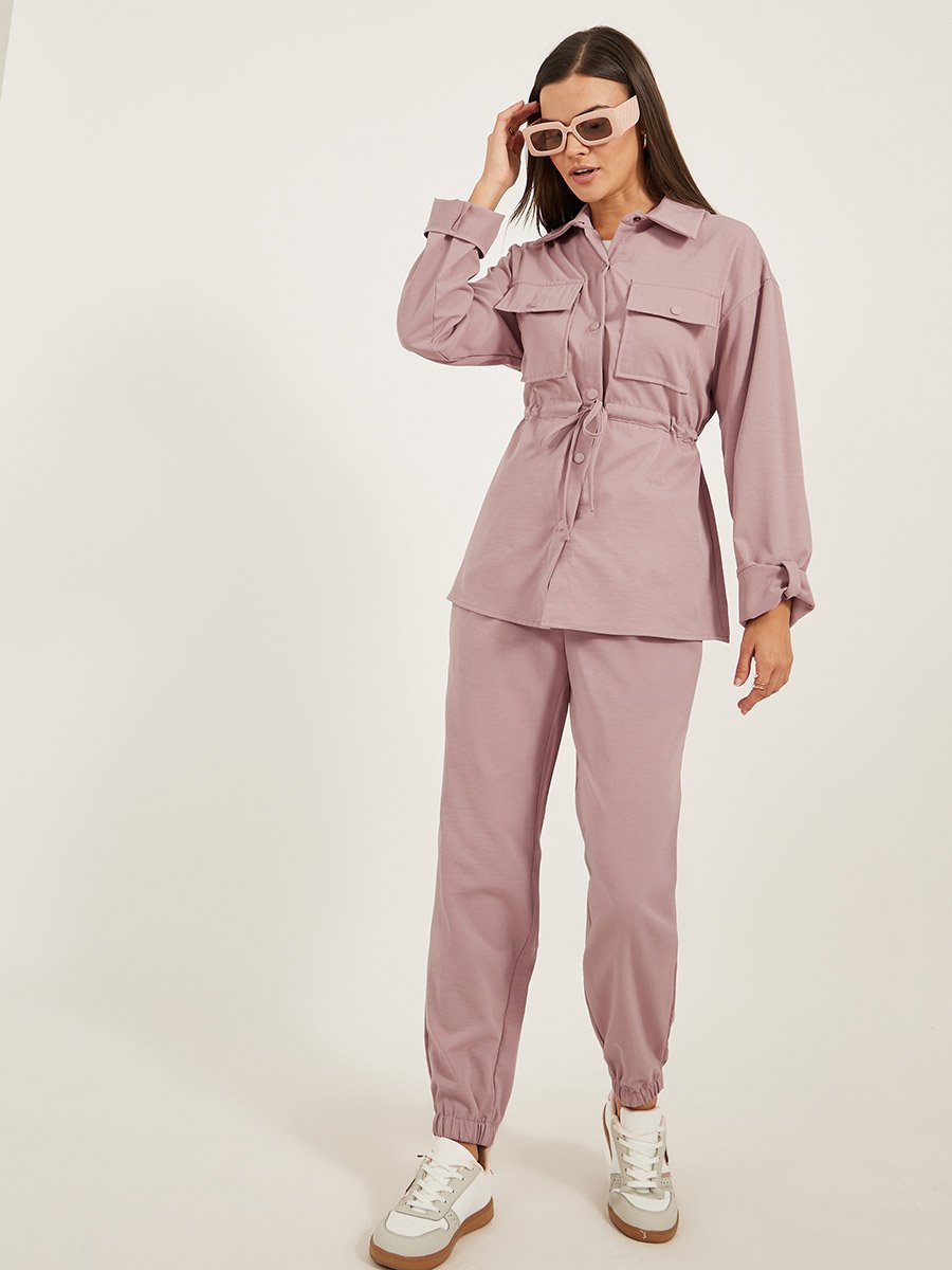 Solid Pocket Detail Shirt and Joggers Co-Ords
