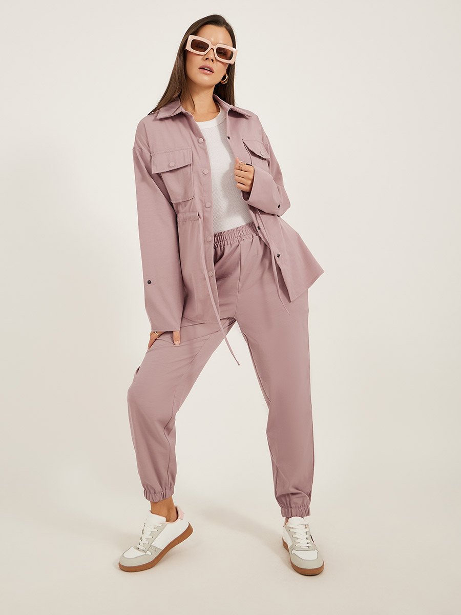 Solid Pocket Detail Shirt and Joggers Co-Ords