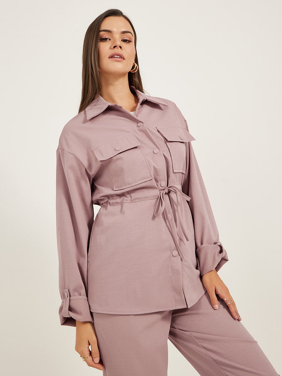 Solid Pocket Detail Shirt and Joggers Co-Ords