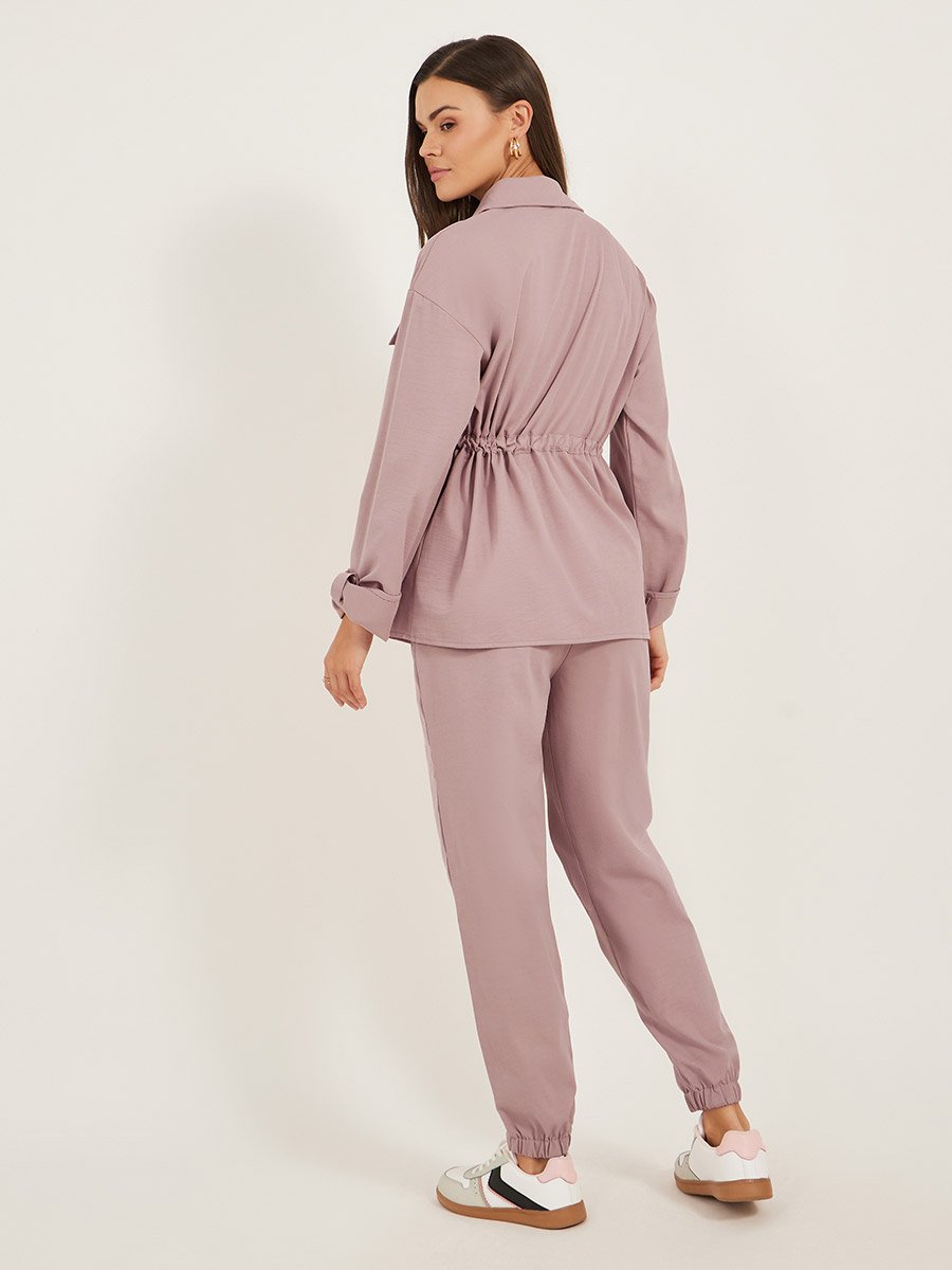 Solid Pocket Detail Shirt and Joggers Co-Ords