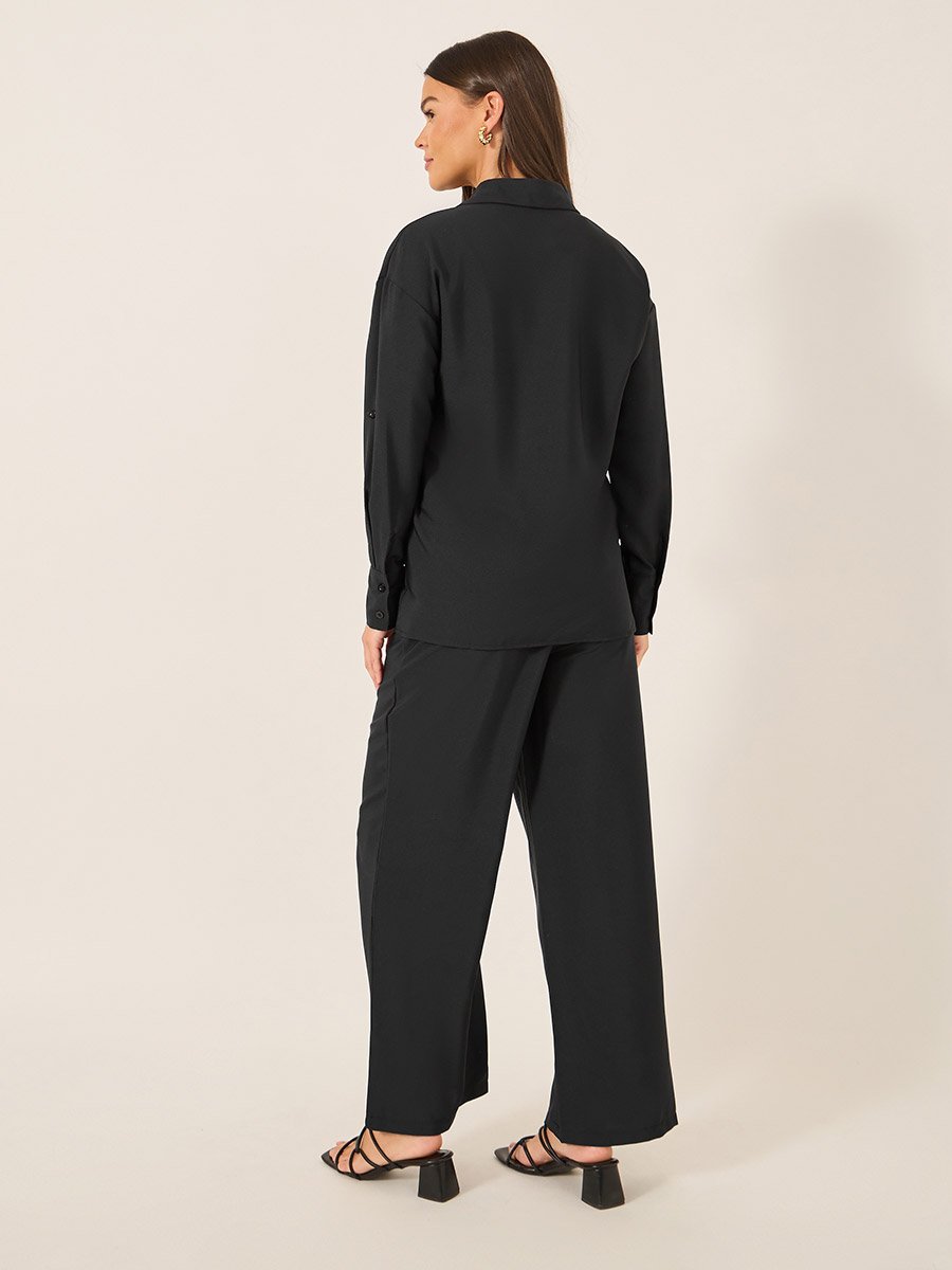 Solid Long Sleeve Shirt and Wide Leg Pants Co-Ords