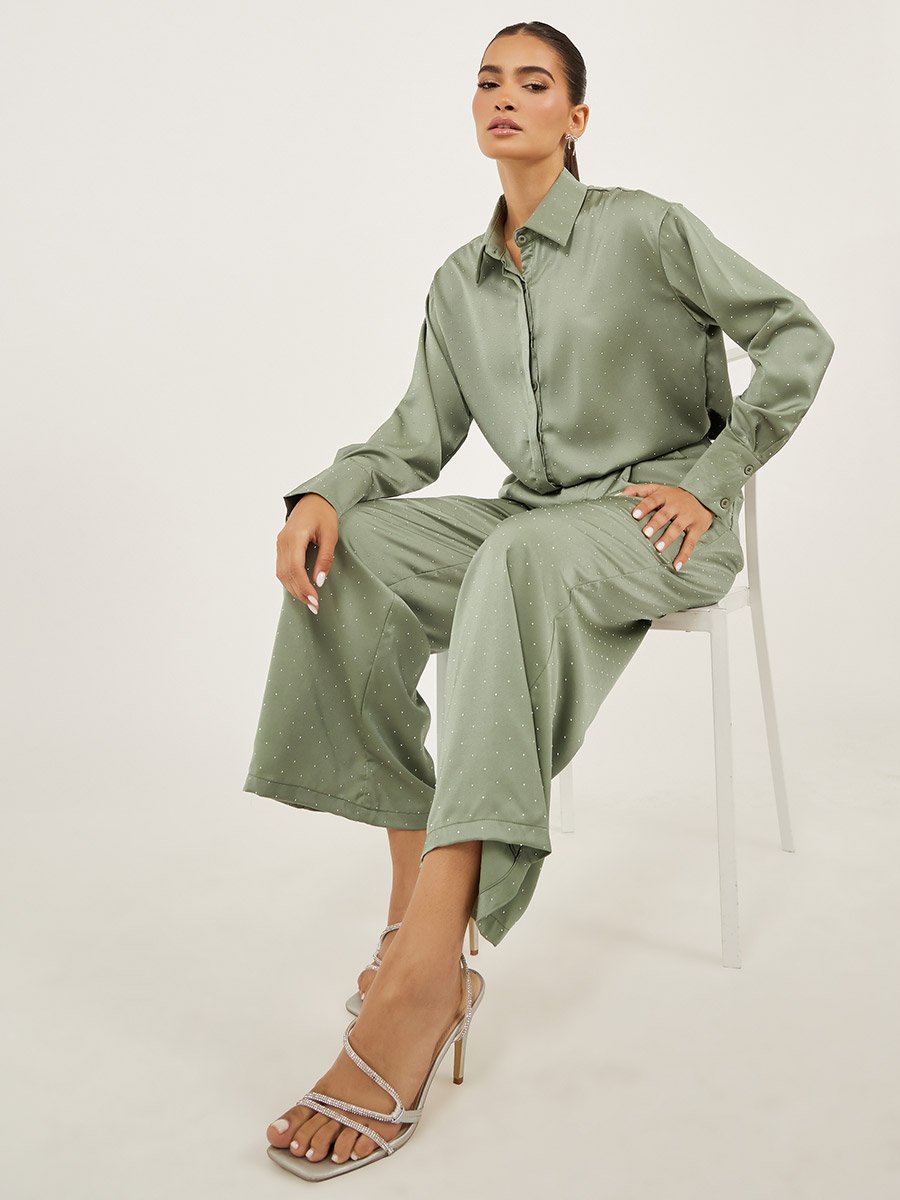 Oversized Embellished Shirt and Wide Leg Pants Co-Ords