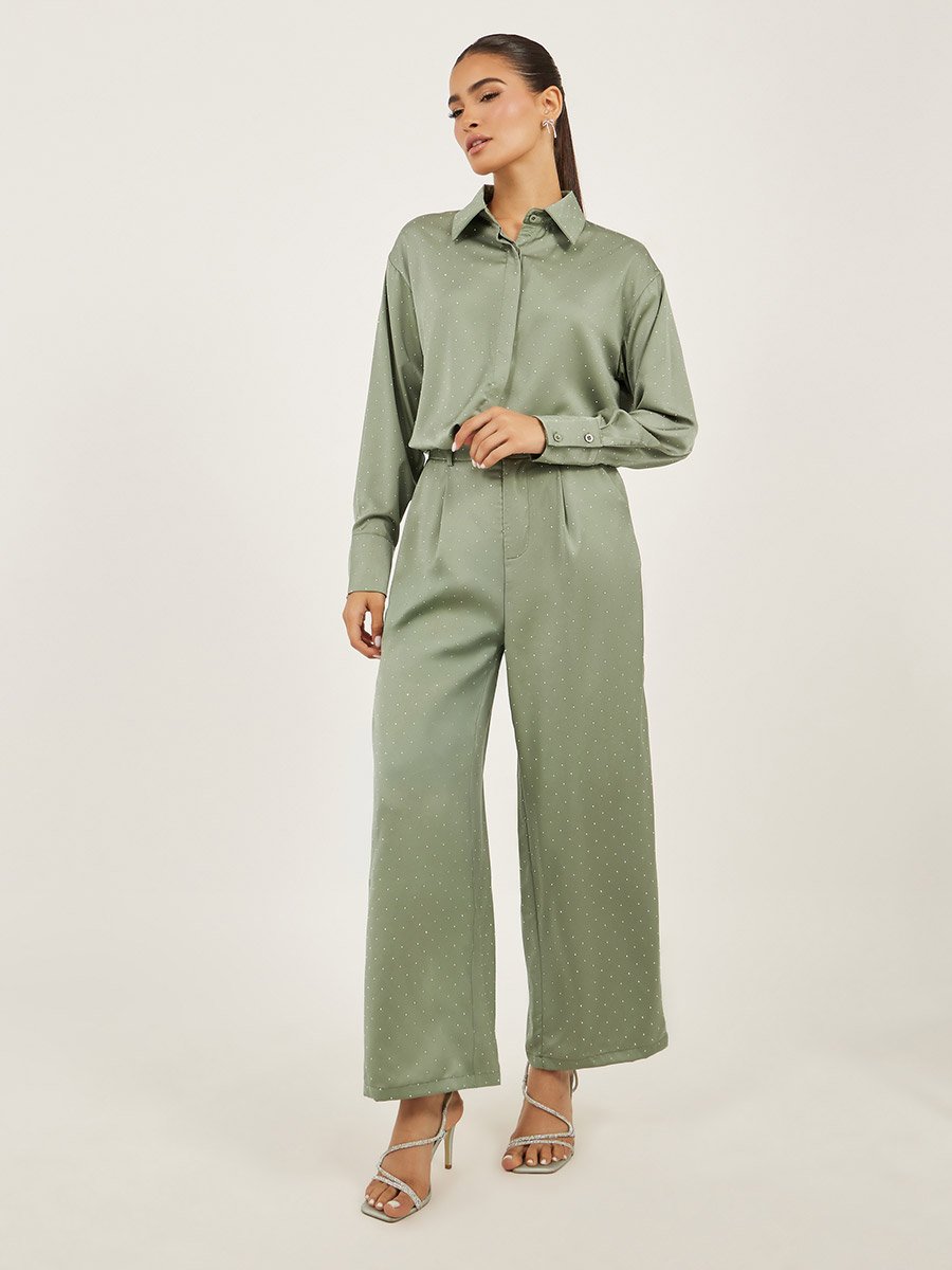 Oversized Embellished Shirt and Wide Leg Pants Co-Ords