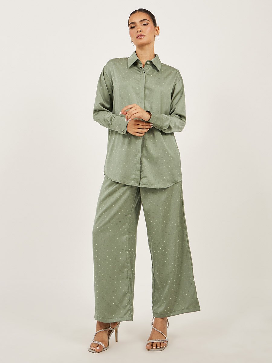 Oversized Embellished Shirt and Wide Leg Pants Co-Ords