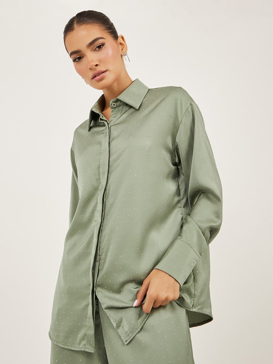 Oversized Embellished Shirt and Wide Leg Pants Co-Ords