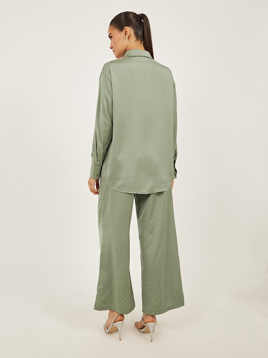 Oversized Embellished Shirt and Wide Leg Pants Co-Ords