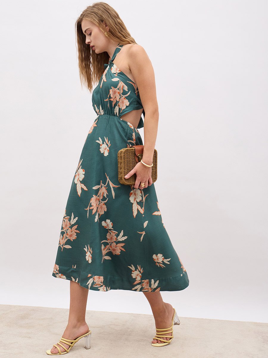 All-Over Print Halter Neck A-Line Midi Dress For Women at Saudi | Styli All-Over Print Halter Neck A-Line Midi Dress For Women at Saudi | Styli
