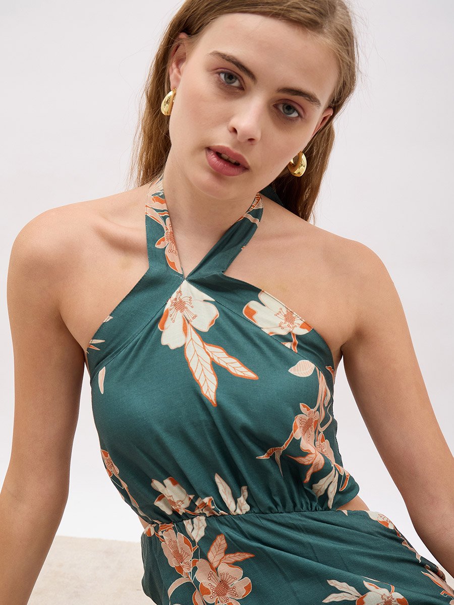 All-Over Print Halter Neck A-Line Midi Dress For Women at Saudi | Styli All-Over Print Halter Neck A-Line Midi Dress For Women at Saudi | Styli