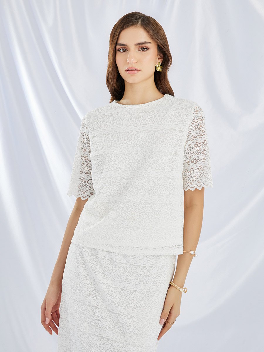 Scalloped Hem Lace Top and Skirt Co-Ords