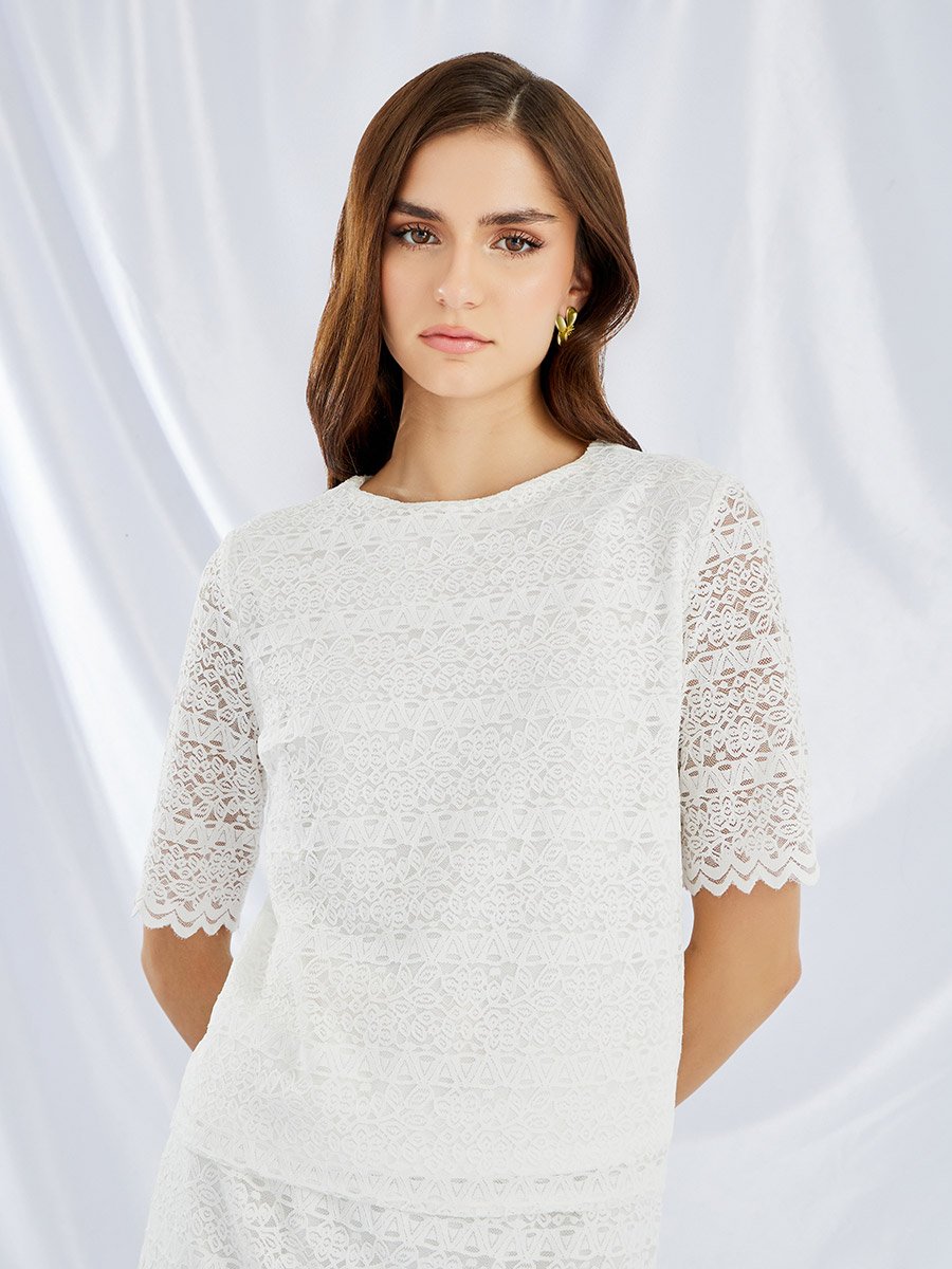 Scalloped Hem Lace Top and Skirt Co-Ords