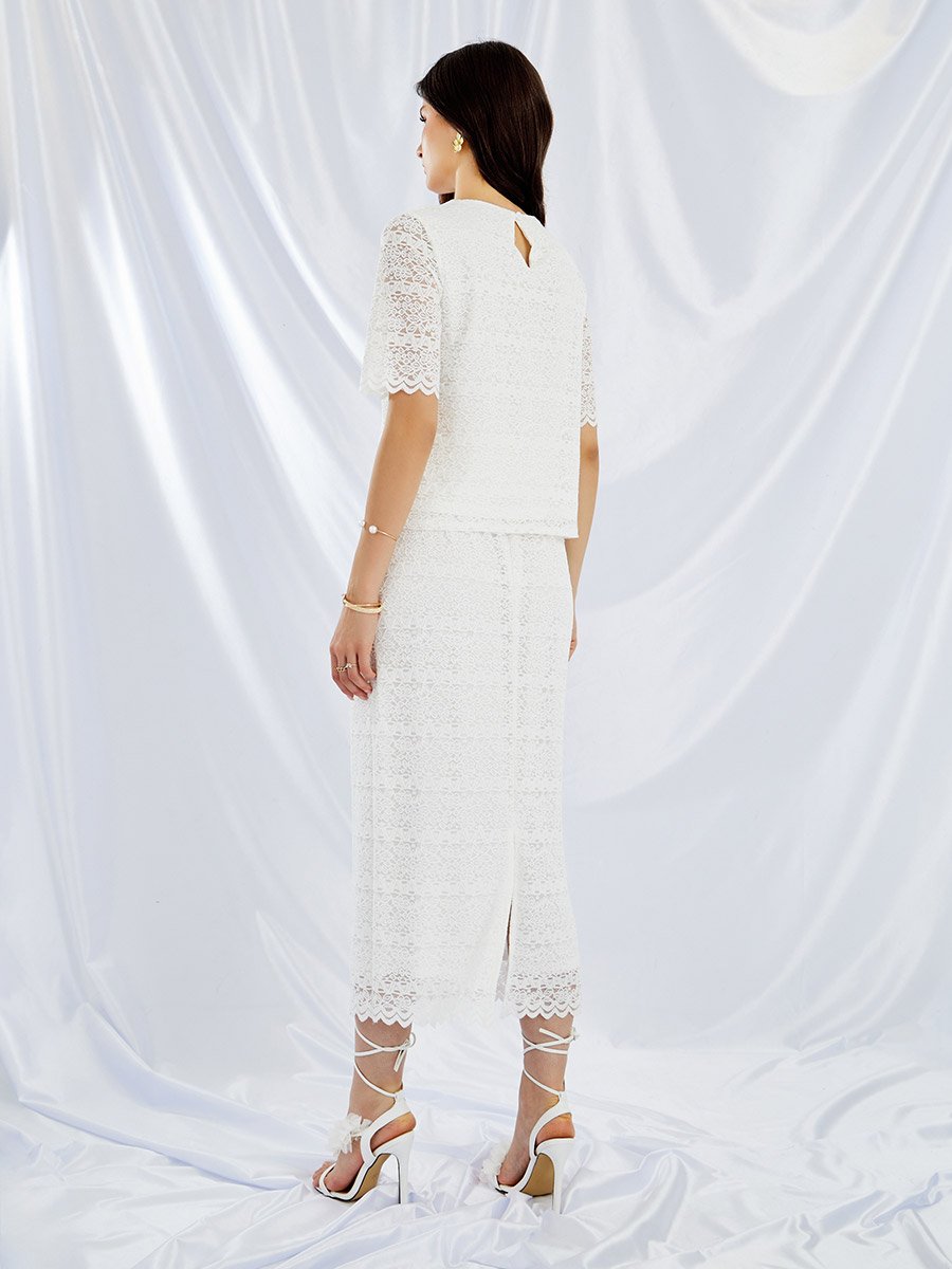 Scalloped Hem Lace Top and Skirt Co-Ords