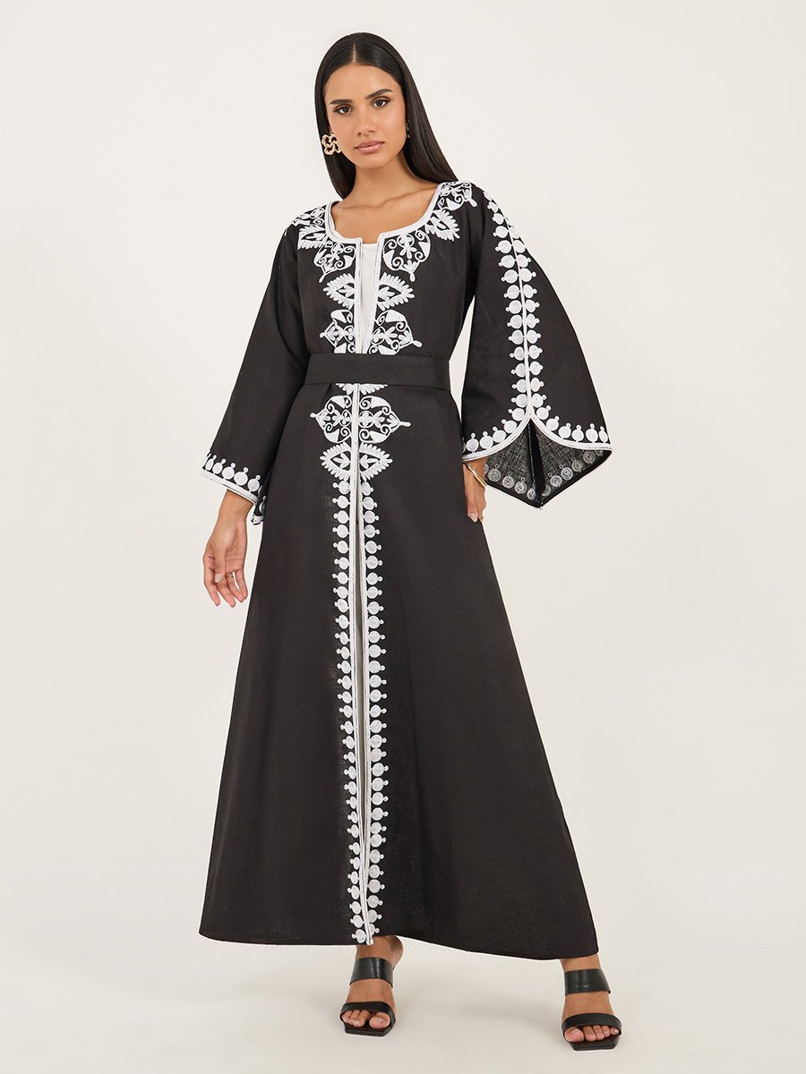 Embroidered Bell Sleeves A-Line Jalabiya