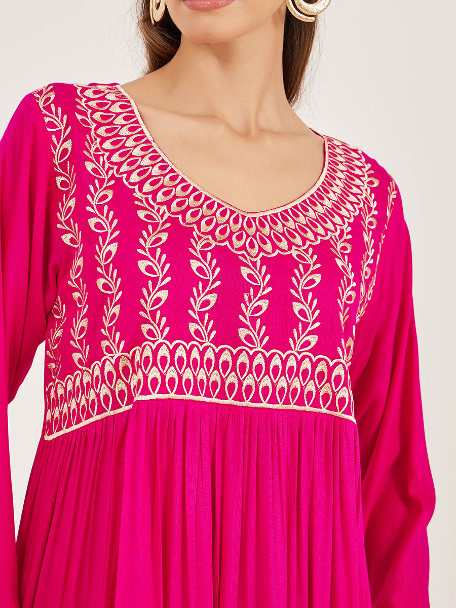 Block Printed V Neck Jalabiya