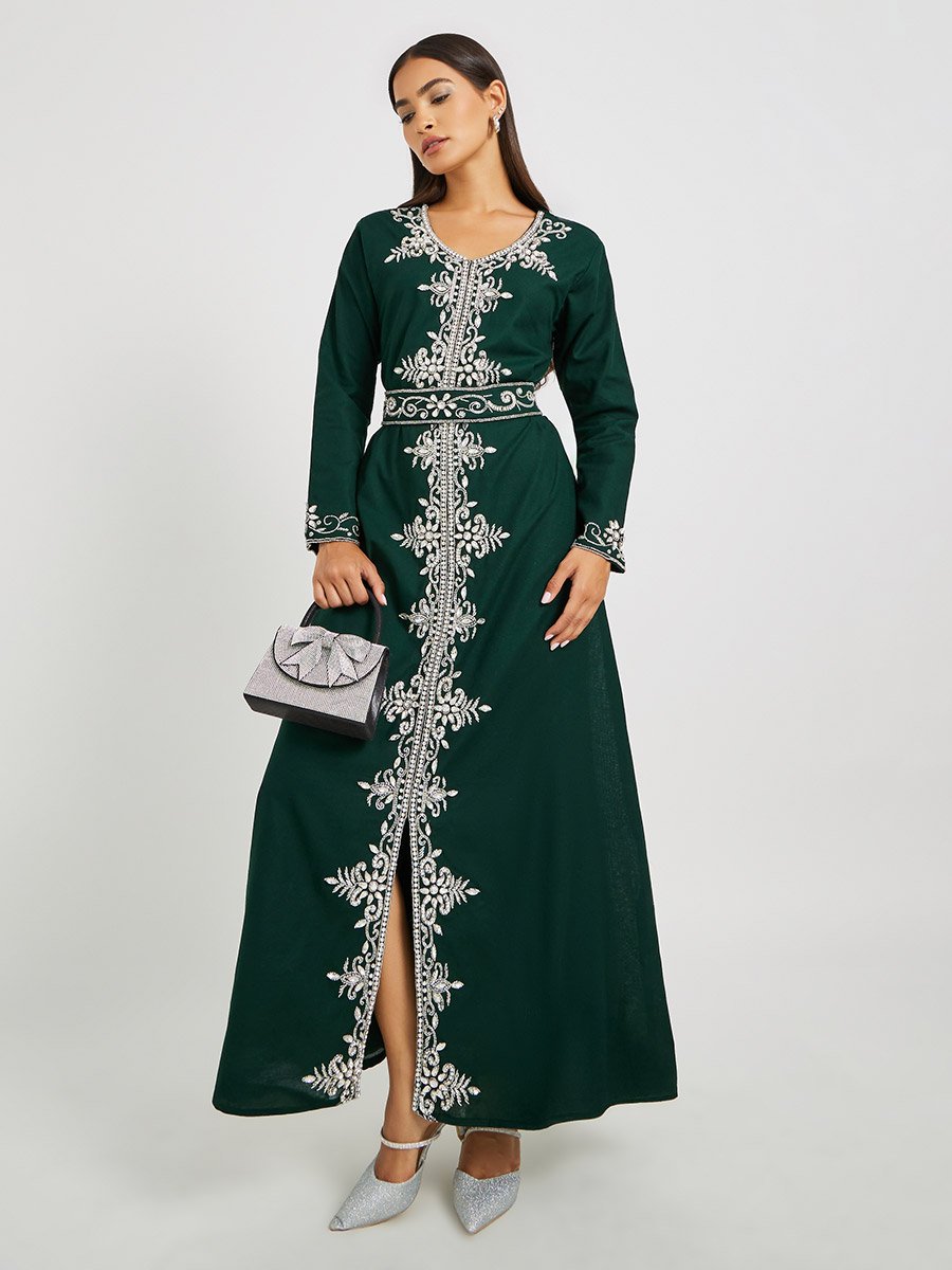 long dresses for women floral Women Floral Print Belted Maxi Long Dresses Summer V-Neck Turkish African  Evening Party Robe at Amazon Women's Clothing store